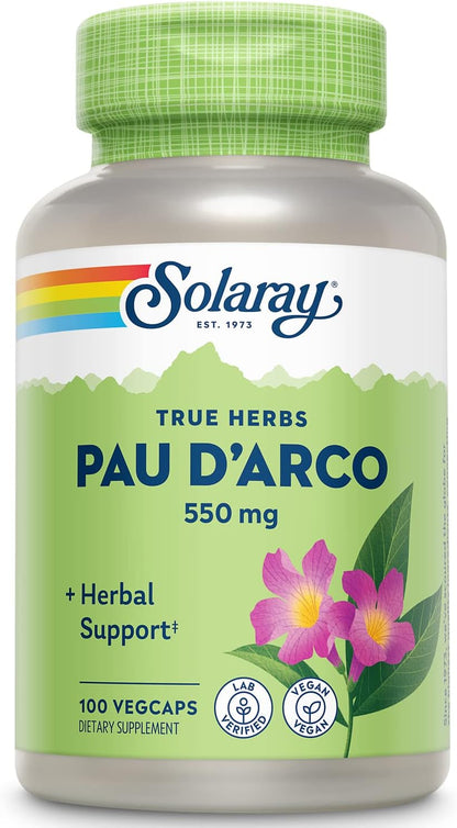 Solaray Pau D'arco Inner Bark Capsules, 510 mg, 100 Capsules