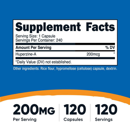 Nutricost Huperzine A 200mcg, 240 Capsules – Non-GMO, Vegetarian Friendly
