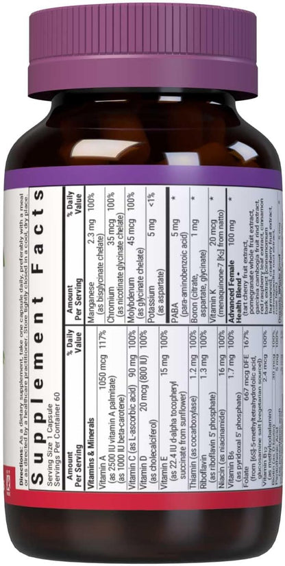 BlueBonnet Nutrition Ladies One Vegetable Capsule, Whole Food Multiple with K2 and Organic Vegetables, 60 Capsules