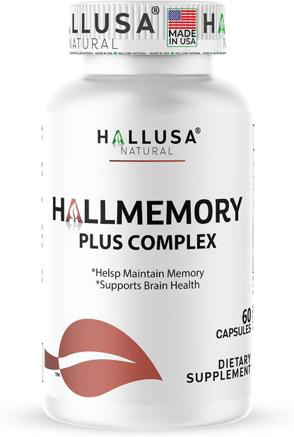 Hallusa Natural Brain Health Supplement - Cognitive Support for Memory and Focus with Ginkgo Biloba, Choline, L-Glutamic Acid and Vitamin B Complex - 60 Capsules