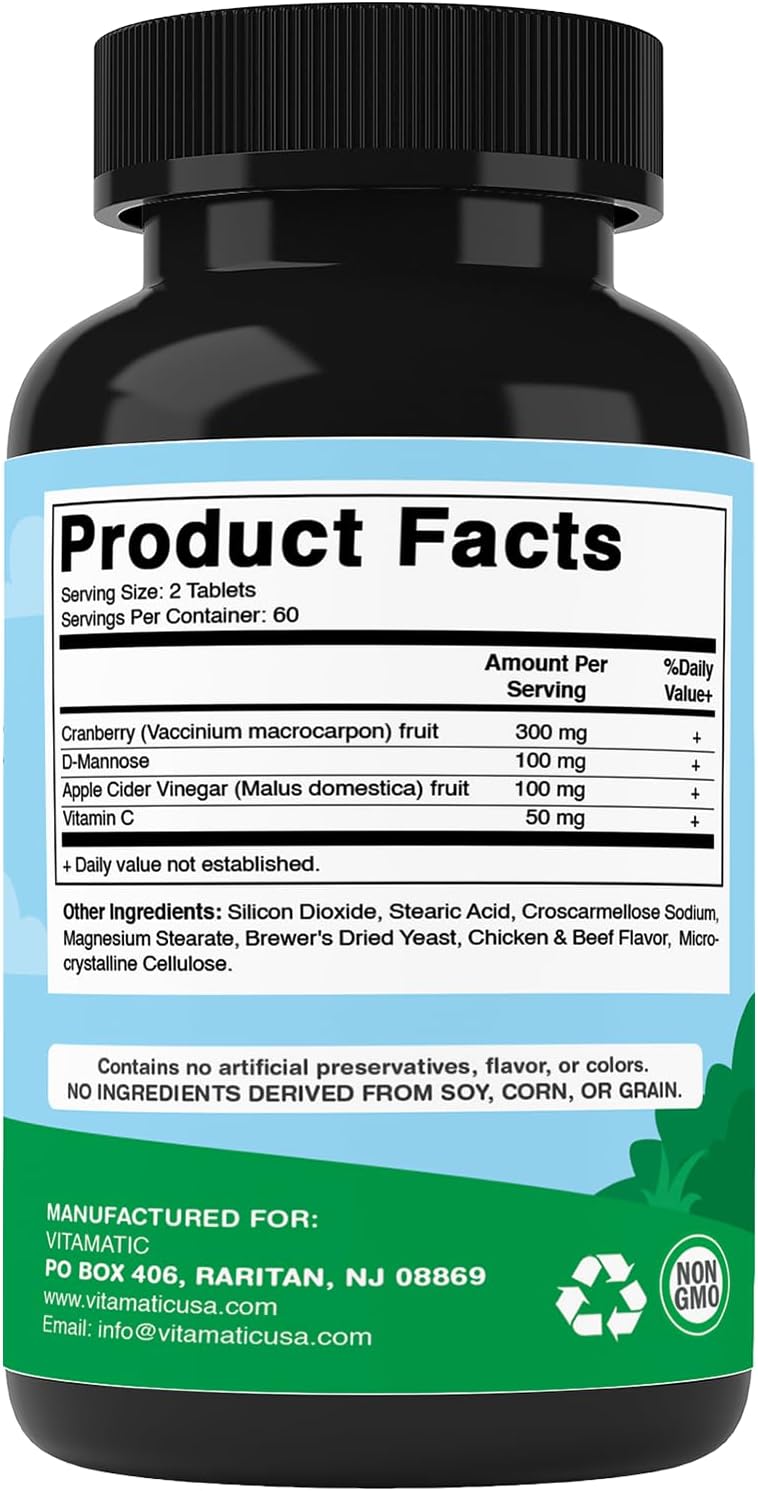 Vitamatic Cranberry for Dogs – 120 Chewable Tablets – Urinary Tract & Bladder Support with D-Mannose, Apple Cider Vinegar & Vitamin C - görsel 7