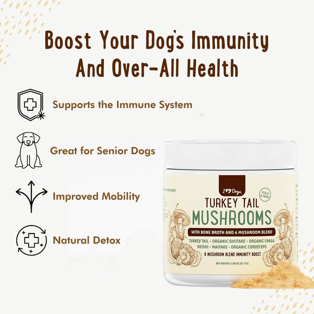 iHeartDogs Turkey Tail Mushroom for Dogs with Bone Broth and 6 Mushroom Blend Powder - görsel 4