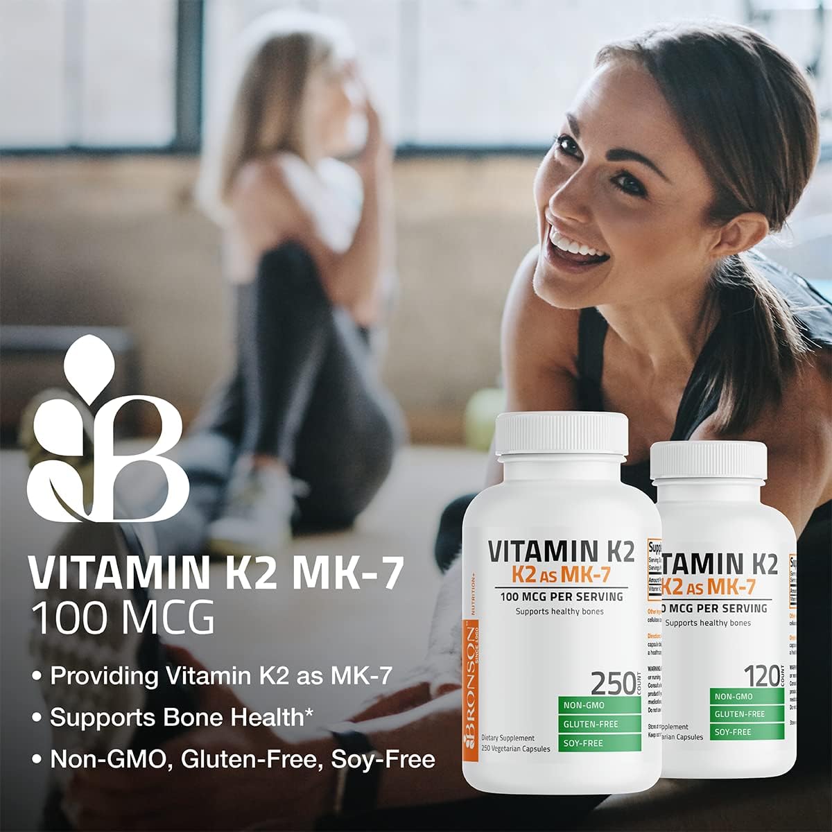 Bronson Vitamin K2 MK-7 Menaquinone 100 mcg, 250 Capsules - görsel 3