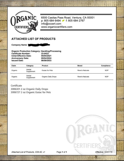 Essiac Original Tea USDA Organic Daily Drops – Alcohol-Free Concentrated Formula, 59ml