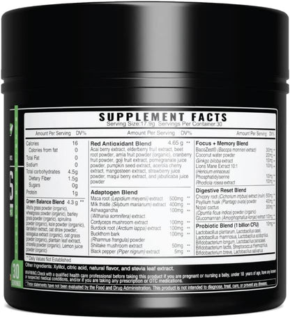 EC Sports Greens & Reds Blend Peach Berry – Superfood Supplement with Probiotics and Adaptogens (30 Servings)