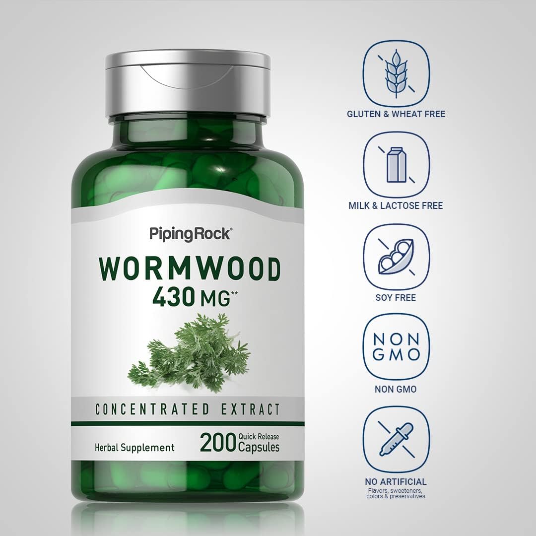 Piping Rock Wormwood Capsules - 200 Count, Concentrated Herbal Extract, Non-GM & Gluten-free - görsel 3