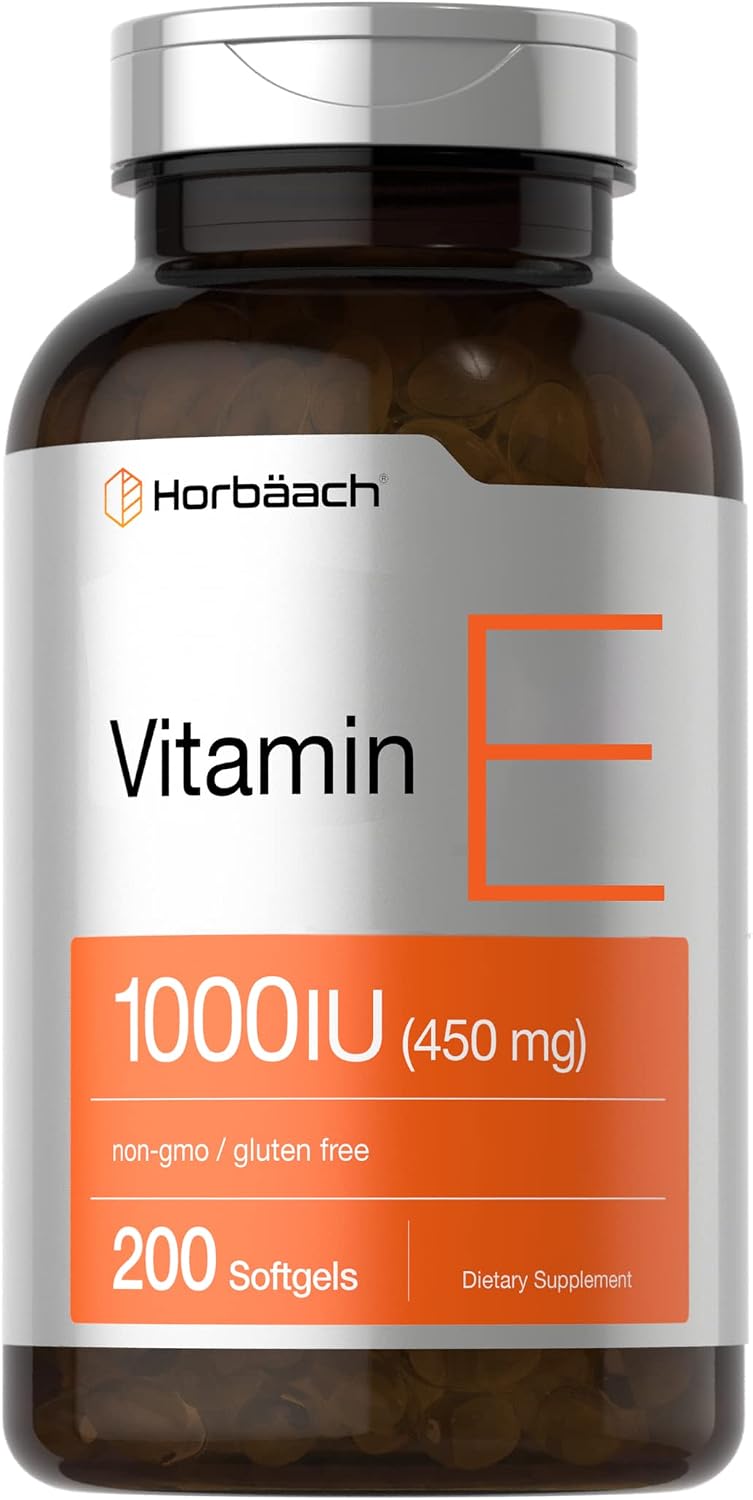 Horbäach Vitamin E 1000 IU Soft gel capsule Capsules | 200 Count | Non-GM, Gluten-free, Preservative Free | Vitamin E Oil - görsel 1