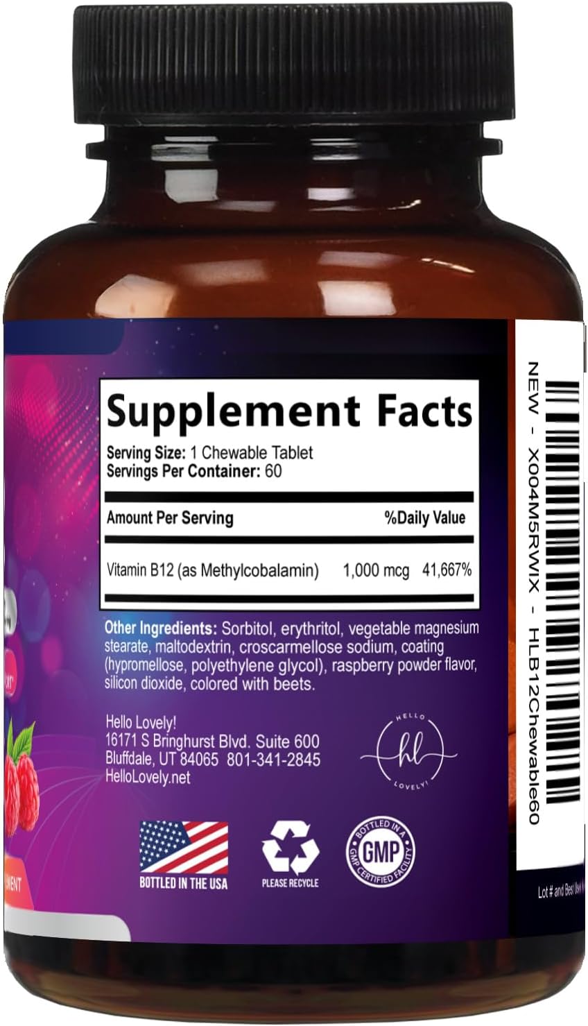 Vitamin B12 1000 mcg Chewable Tablets - B12 Complex for Heart, Nerve & Energy Support - 60 Tablets - görsel 9