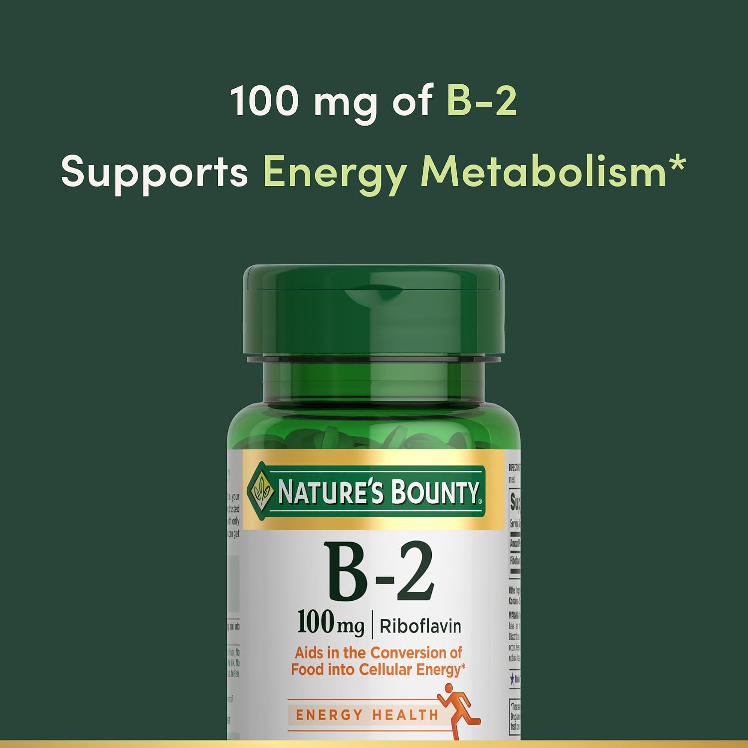 Nature's Bounty Vitamin B2 100mg Riboflavin Food Supplement, 100 Coated Tablets - görsel 3