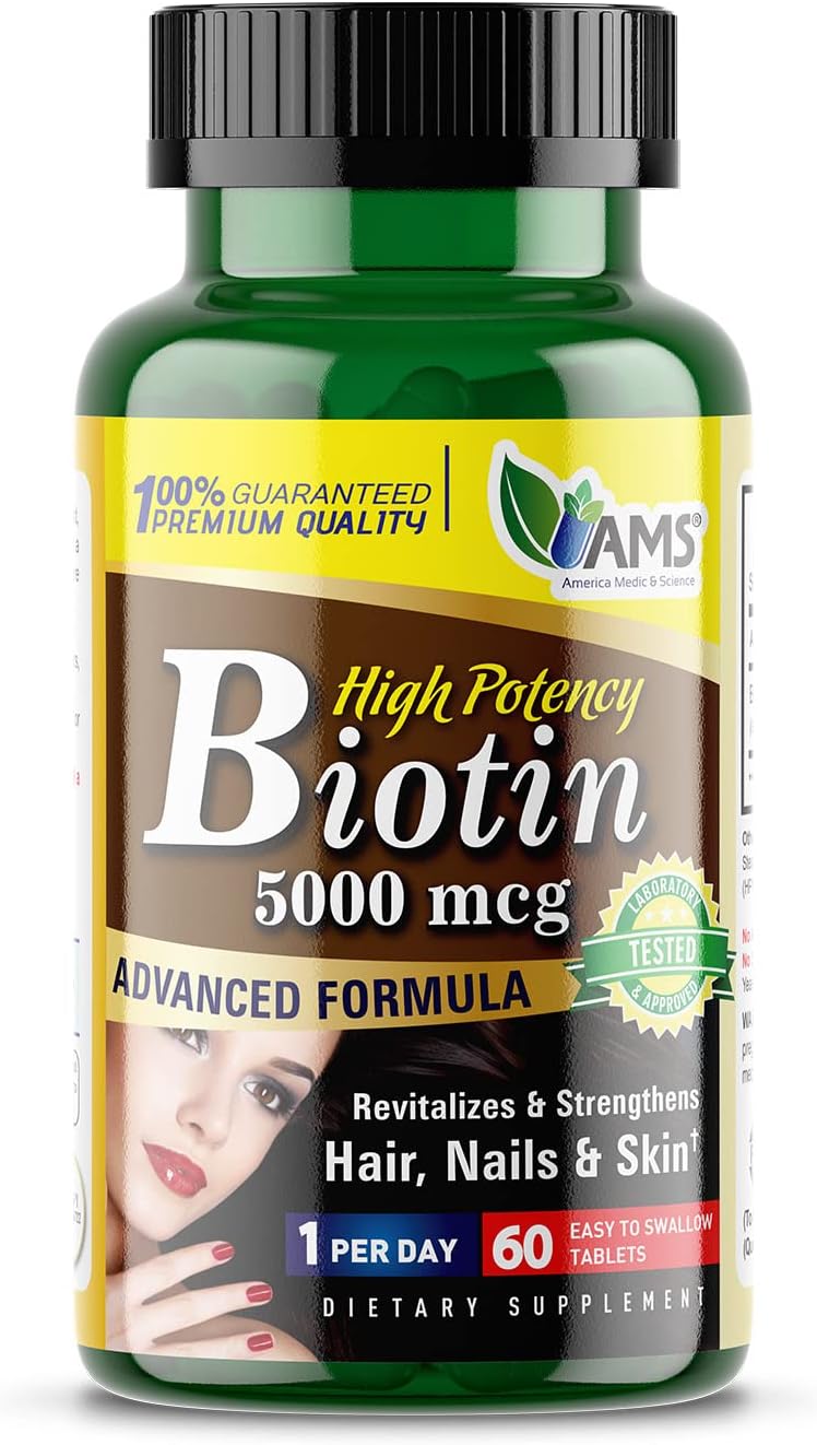 America Medic & Science High Strength Biotin 5,000 mcg – Vitamin B7 Supplement for Hair, Skin & Nails - görsel 1