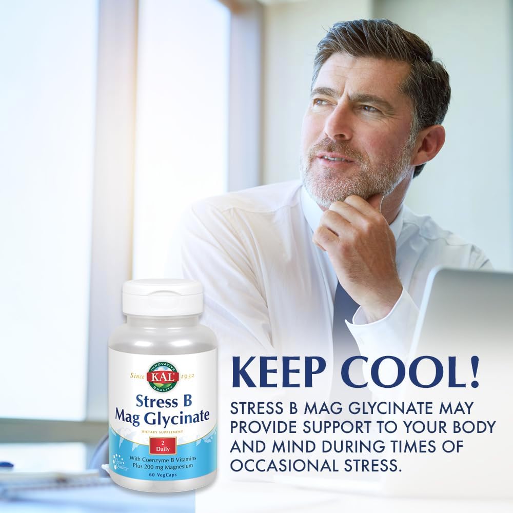 KAL Stress B Mag Glycinate – B Complex Vitamins Plus Magnesium, Active Forms, 60 VegCaps - görsel 3