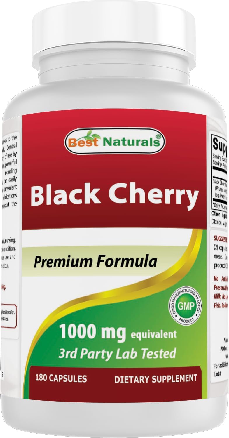 Best Naturals Black Cherry 1000 mg Capsules, 180 Count - görsel 1