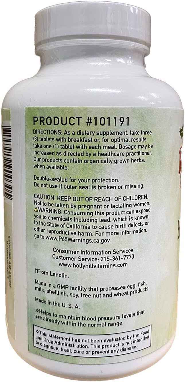 Holly Hill Health Foods Blood Pressure Formula, 180 Vegetarian Tablets - görsel 3