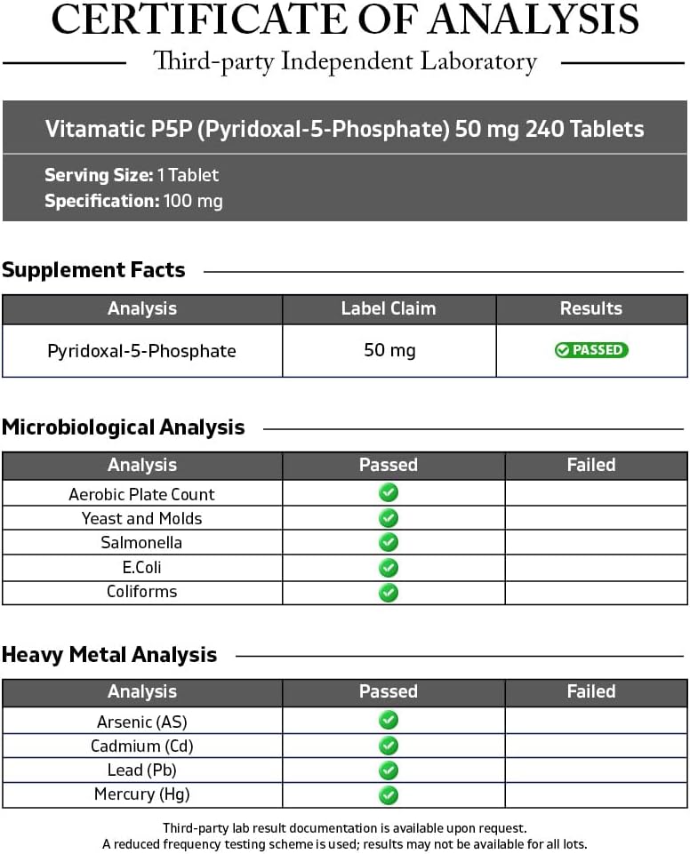 Vitamatic P5P 50 mg – Pyridoxal-5-Phosphate – Active Vitamin B6 – 240 Tablets - görsel 3