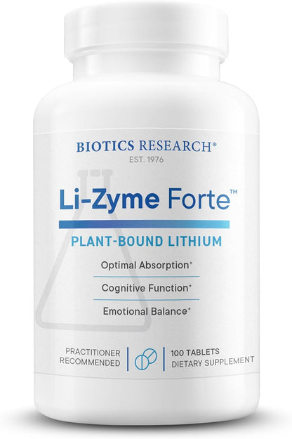 BIOTICS RESEARCH Li Zyme Forte - Plant-Based Lithium Supplement for Brain Function, Memory and Mood Support (100 Tablets)