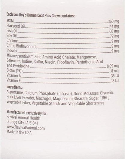 Doc Roy's Derma Coat Plus, Fatty Acid Soft Chews for Dogs, Omega 3-6-9 with Biotin and Antioxidants, Daily Supplement for – Image 8