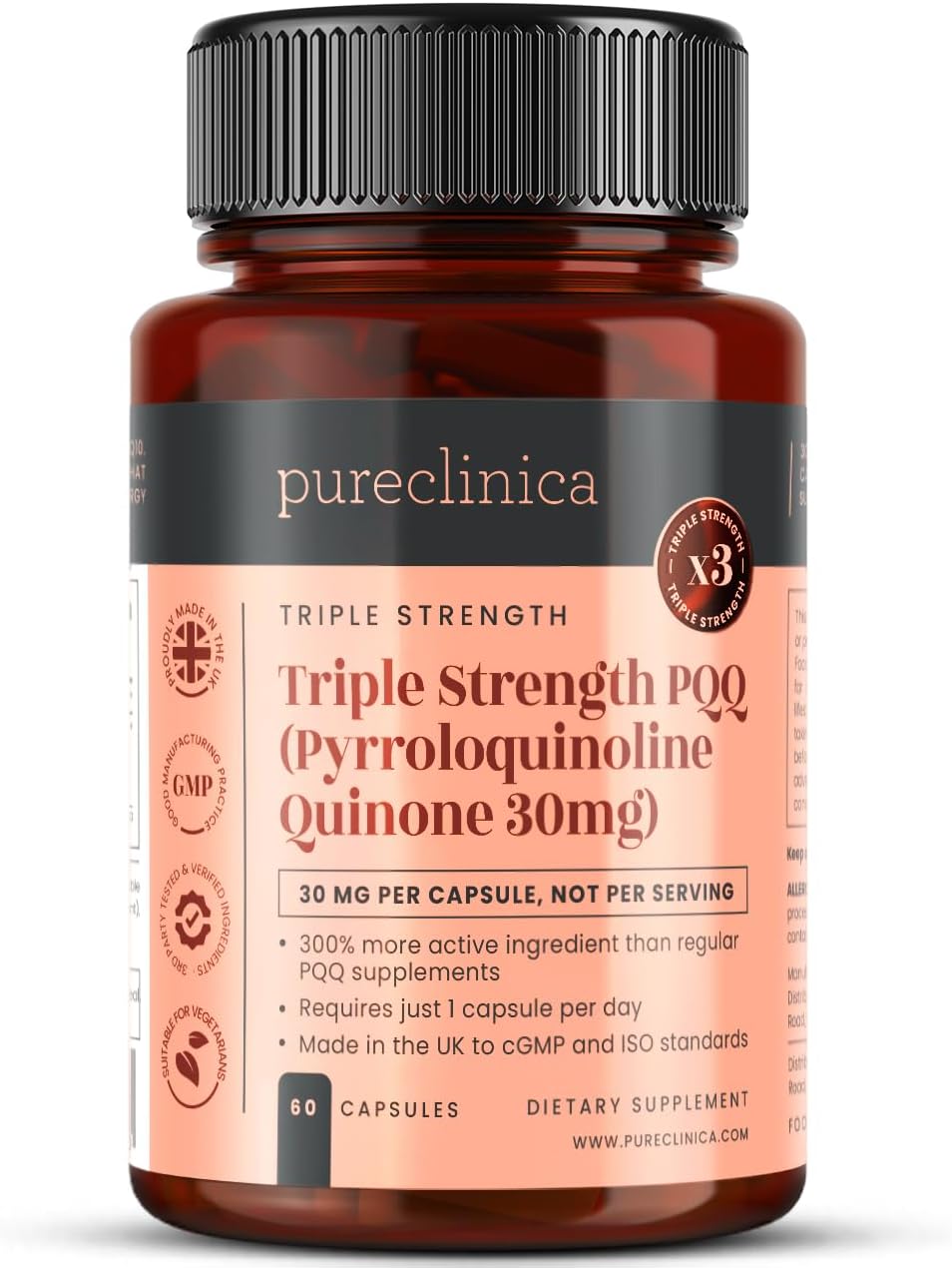 Triple Strength PQQ 30 mg – 60 Vegetable Capsules - görsel 1