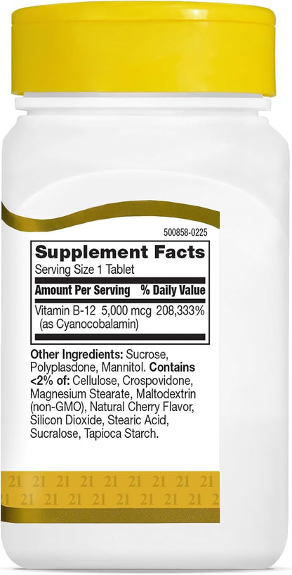 21st Century B-12 5000 mcg Quick Dissolve, Energy Support, Cherry, 110 Tablets