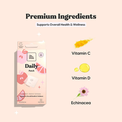 The Patch Brand Daily Support Patches – Natural Wellness with Vitamin C, Zinc Citrate, Vitamin D, Ginkgo Biloba and Echinacea
