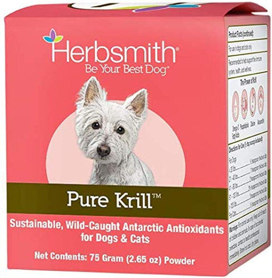 Herbsmith Pure Krill - Wild-Caught Antarctic Krill - Just 1 Ingredient - Astaxanthin for Dogs - Ready-to-Uses Omega 3s – Alternative to Krill Oil for Dogs - 75g