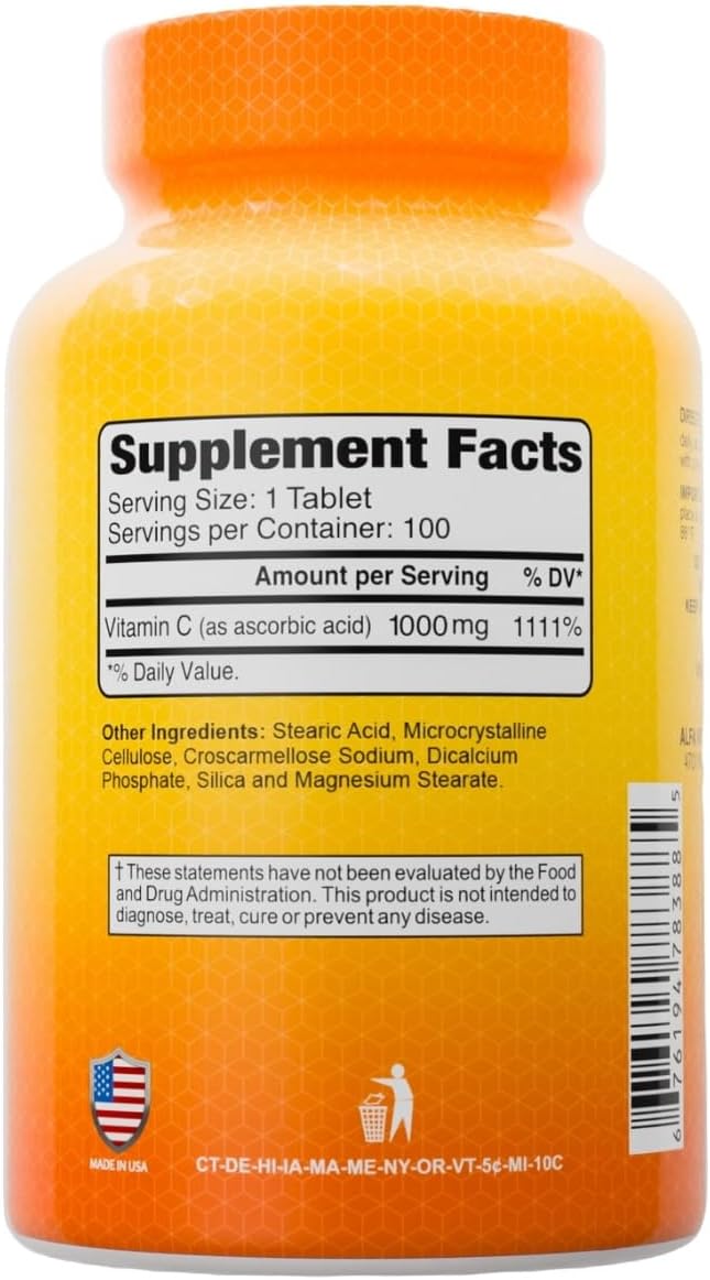 ALFA VITAMINS Vitamin C 1000mg Tablets – Antioxidant for Immune Support and Healthy Skin, Promotes Collagen Formation, Food Supplement for Daily Wellness, 100 Tablets (Pack of 2) - görsel 2