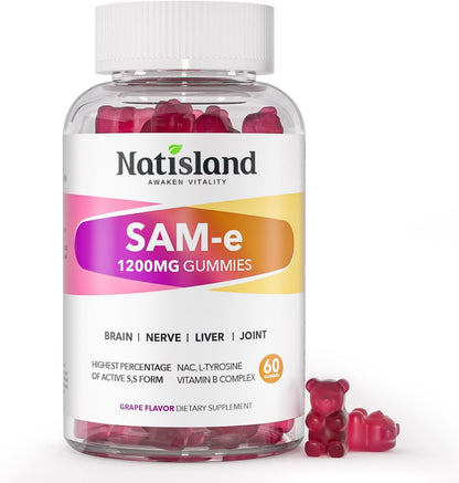 SAM-e with L-Tyrosine Gummies, Methylated B-Vitamin Complex & NAC - 60 Gummies