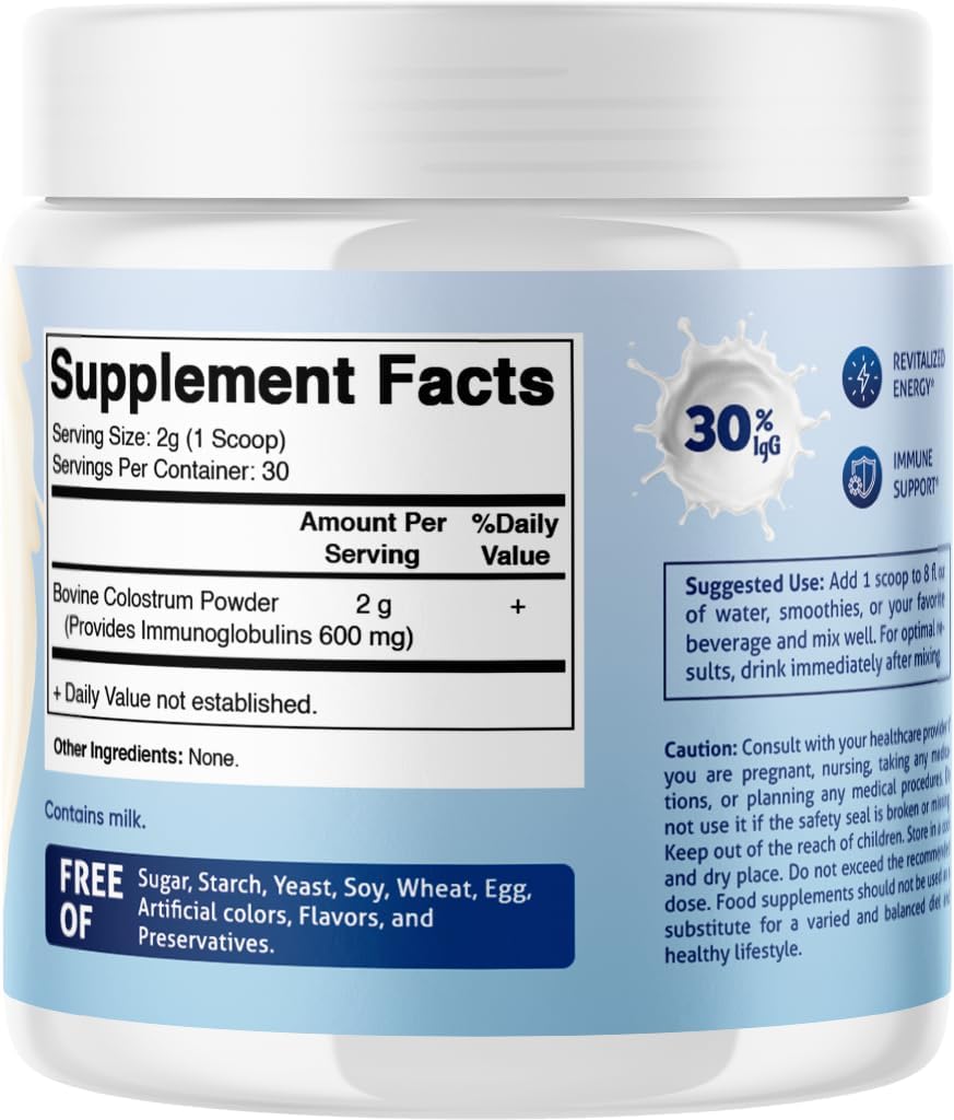 Vitamatic Bovine Colostrum 30% IgG Powder - Gut Health, Immune Support, Muscle Recovery - 60g (30 Servings, Unflavoured) - görsel 7
