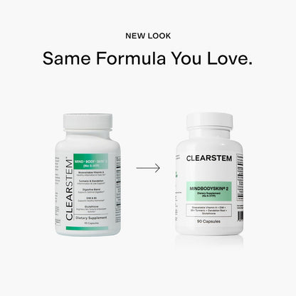 CLEARSTEM - MINDBODYSKIN Hormonal Acne Supplement (No 5-HTP) - Natural DIM Supplement - Skin care Vitamins - Hormone Balance, Antioxidants - Gluten-Free, Cruelty-Free - 30 Servings, 90 Capsules