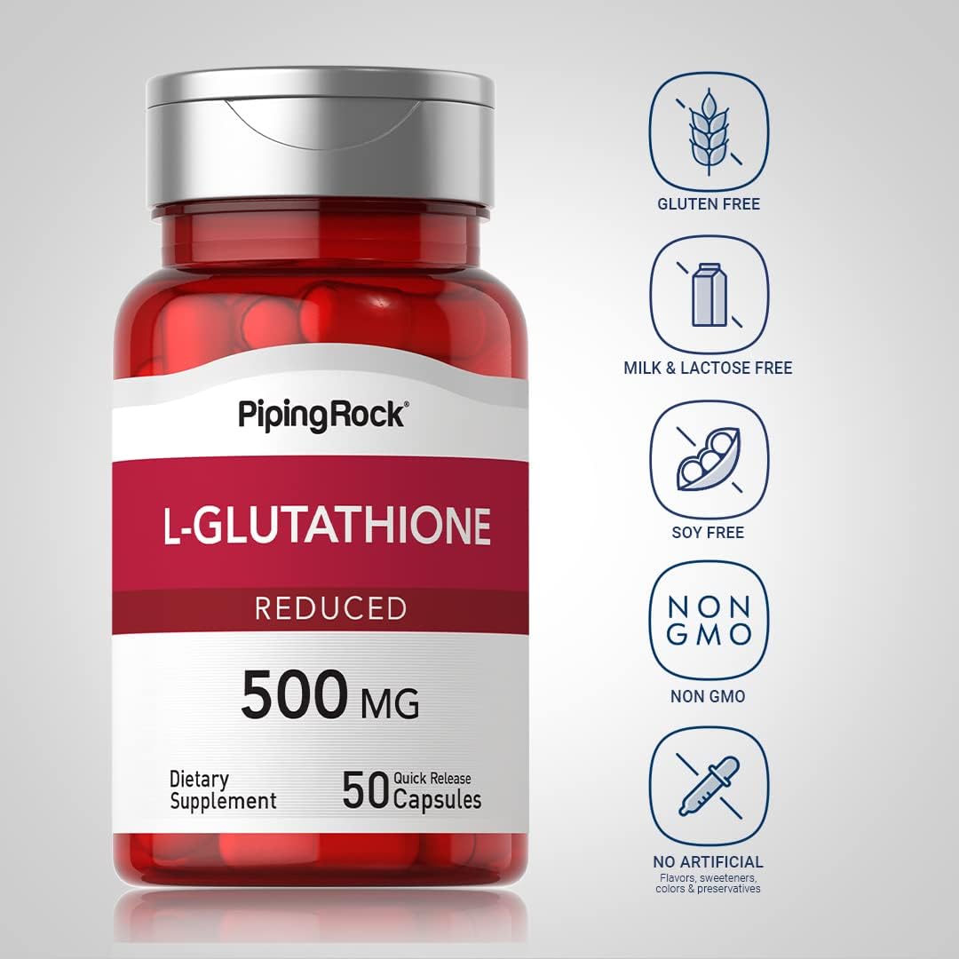 Piping Rock L-Glutathione 500 mg, 50 Capsules, Reduced Form, Non-GM, Gluten-free - görsel 3
