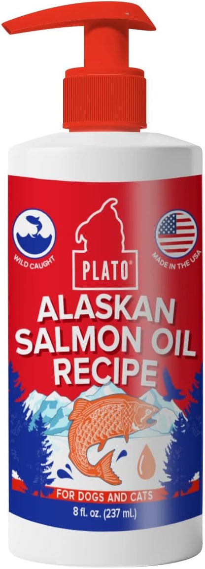 PLATO Wild Alaskan Salmon Oil Kibble Topper - Enhance Dog Food with Omega 3 & 6 Fatty Acids - For Healthy Skin & Coat - 946 ml