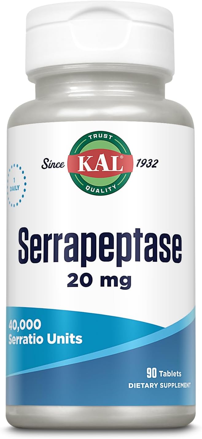 KAL Serrapeptase 20 mg - Proteolytic Digestive Enzymes - 90 Enteric Coated Tablets - görsel 1