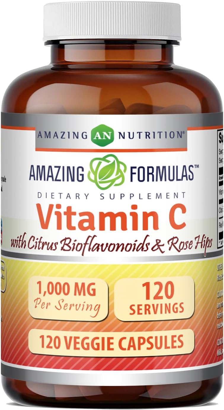 Amazing Formulae Vitamin C (Ascorbic Acid) 1000 mg with Rose Hips & Citrus Bioflavonoids - 120 Veggie Capsules - görsel 1