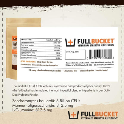 FullBucket Daily Dog Probiotic - Probiotics, Prebiotics & Digestive Enzymes for Dogs (150 Servings)