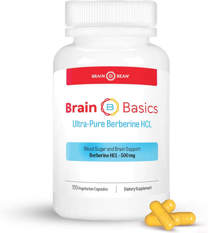 Brain Bean Ultra-Pure Berberine HCL 500mg Supplement for Brain Health – 120 Vegan Capsules