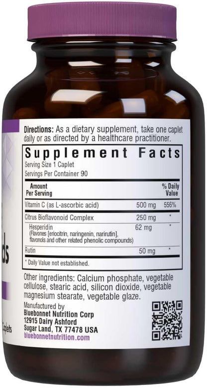 Bluebonnet Vitamin C 500 mg Plus Bioflavonoids Caplets, 90 Count