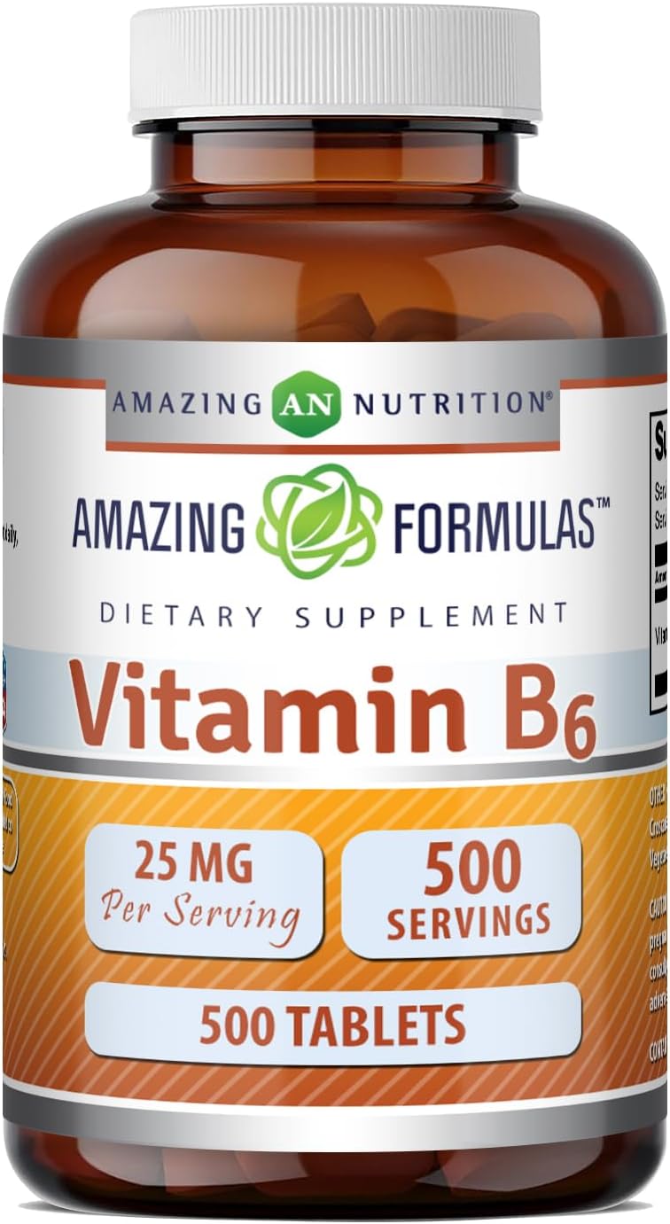 Amazing Formulae Vitamin B6 (Pyridoxine) 25 mg Supplement - 500 Tablets - görsel 1