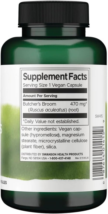 Swanson Butcher's Broom 470 mg 100 Capsules (Pack of 2)