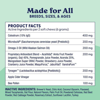 Origin Labs Allergy and Immune Support Supplements for Dogs - Omega-3 Fish Oil, Bee Pollen, Colostrum, Probiotics & Prebiotics - Turkey Flavour, 90 Soft Chews