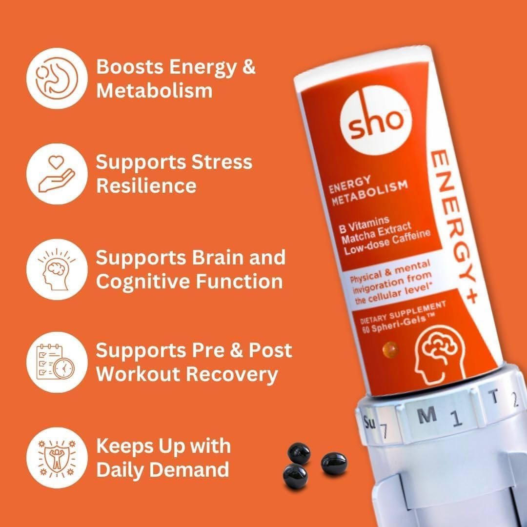 SHO Vegan Energy+ Focus Supplement Kit – Methylated B Complex, Matcha and Caffeine – 60 Softgels - görsel 3