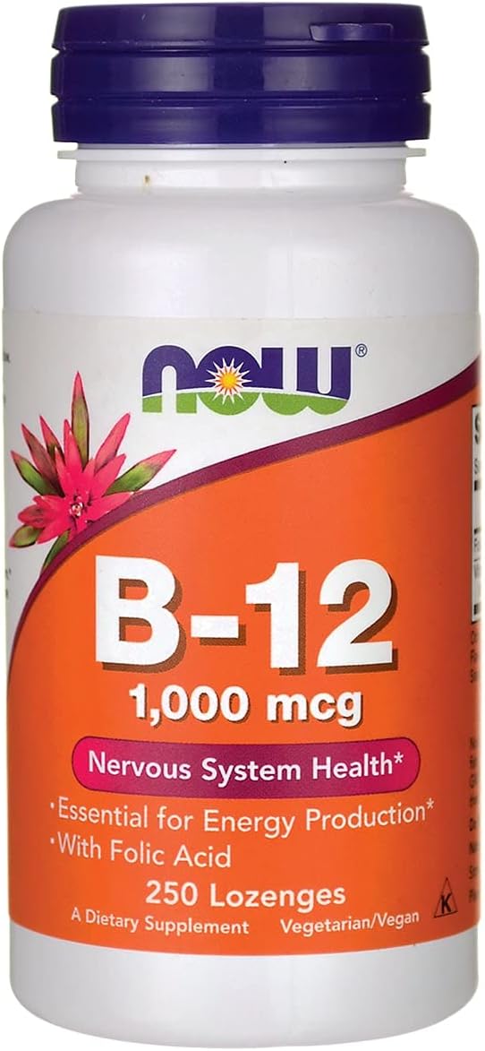 NOW B-12 1000 mcg Lozenges with Folic Acid, 250 Lozenges - görsel 1