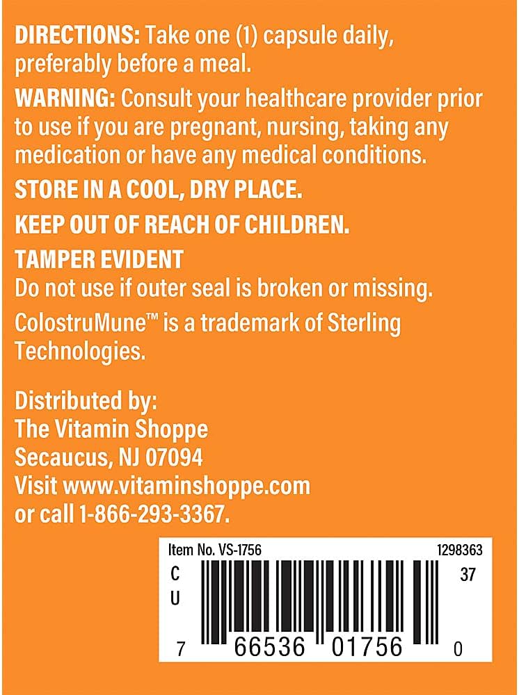 The Vitamin Shoppe Colostrum 40% IgG – Immune Support Food Supplement (120 Capsules) - görsel 3