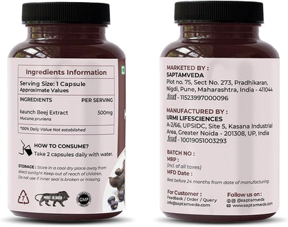 SAPTAMVEDA Natural Kaunch Beej Extract 500mg - 60 Vegan Capsules – Image 6