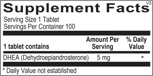 DHEA 5mg Food Supplement - Helps Support Hormonal Balance, Mood and Stress Management - 100 Tablets