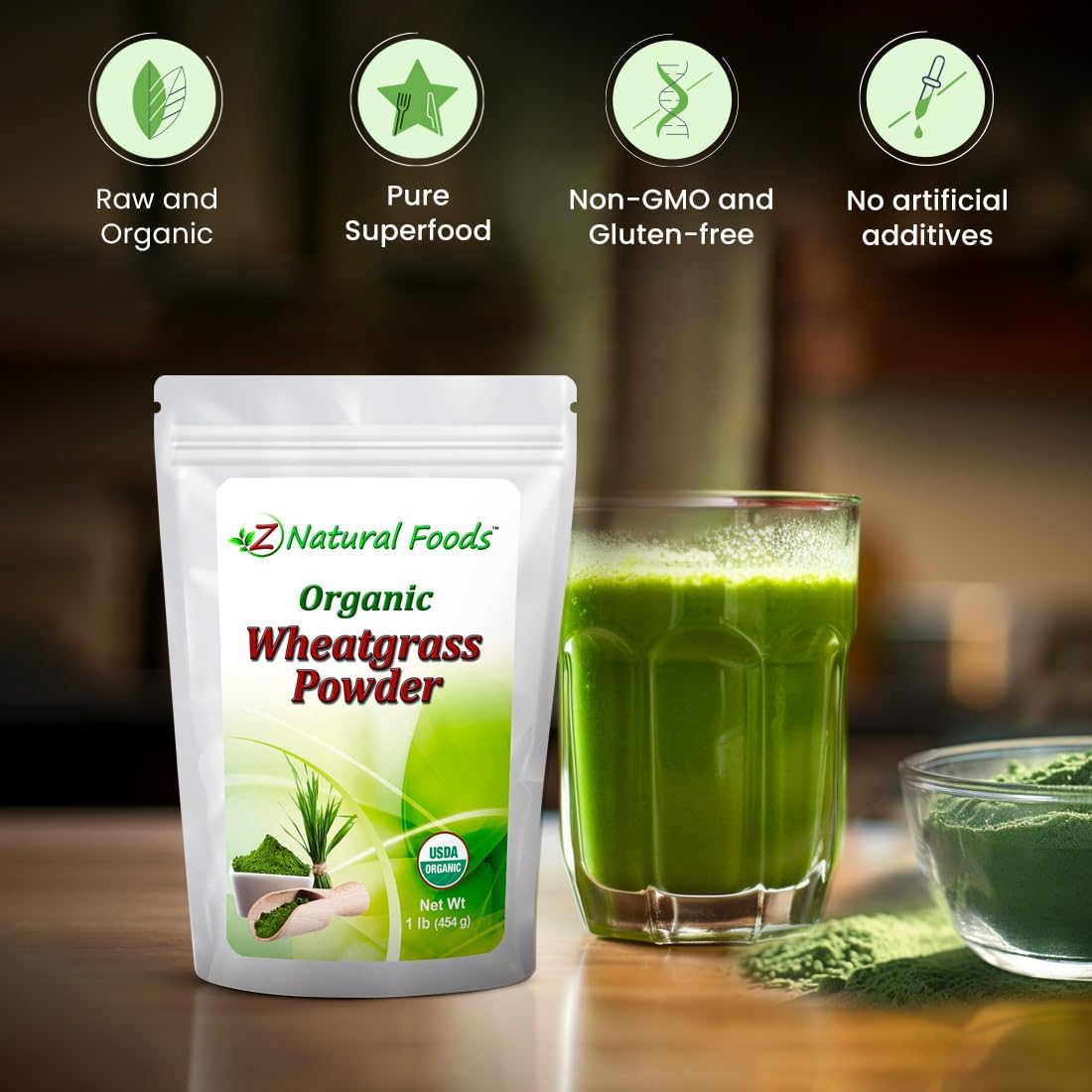 Z Natural Foods Organic Wheatgrass Powder - Green Superfood, 454 g (87 Servings) - görsel 5