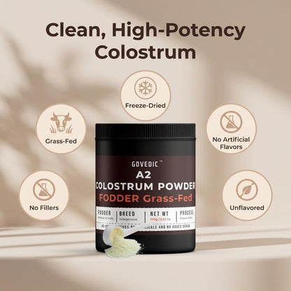 Govedic Bovine Colostrum Powder for Adults – Grass-Fed A2 Cows, 40%+ IgG, Unflavoured, 50 Servings