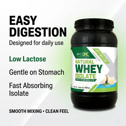 BioX Natural Whey Isolate - Unflavoured Whey Protein Isolate Powder - 32g Protein, Sugar Free, Carb Free, Low Lactose - 1.8kg
