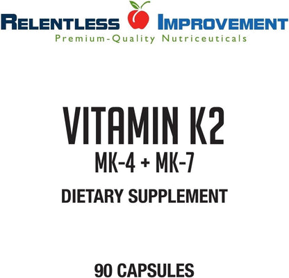 Relentless Improvement Natural Vitamin K2 MK4 Plus MK7 - 90 Veggie Capsules