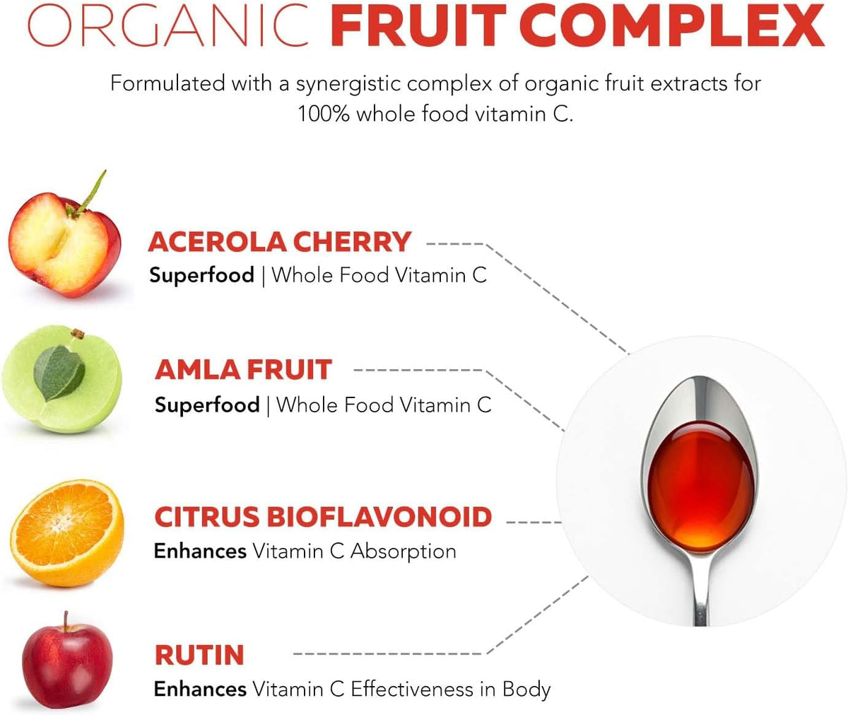 Organic Vitamin C Liquid – 250 mg | Whole Food Vitamin C Supplement from Fruit with Absorption Cofactors, Rutin & Citrus Bioflavonoids – Immune & Antioxidant Support, Total Health (96 Servings) - görsel 6