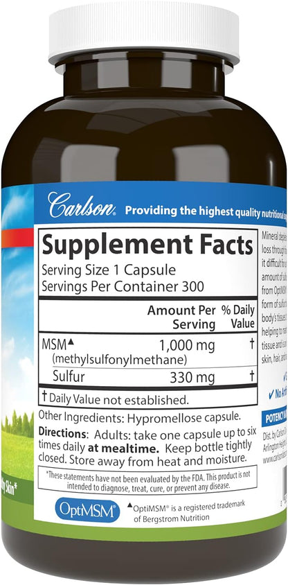 Carlson M-S-M Sulphur, 1000 mg - 300 Vegetarian Capsules