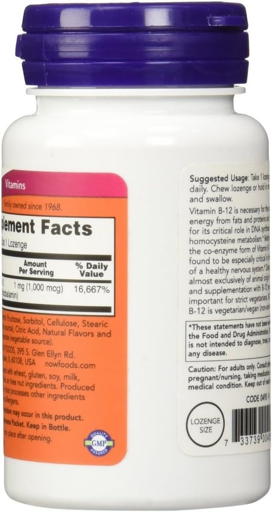 NOW Foods Methyl B-12, 1000mcg, Vegan Lozenges, 200 Count (Pack of 2) - görsel 3